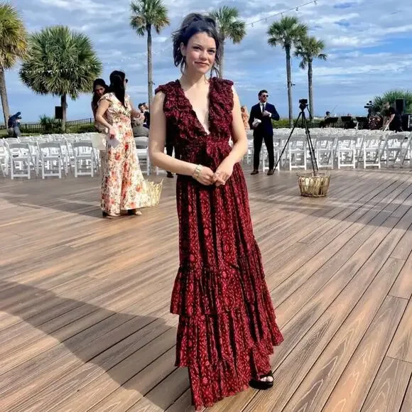 Ulla Johnson Adelina Gown Red Black Silk Maxi Dress Formal Wedding Guest Size 6 - Picture 2 of 16